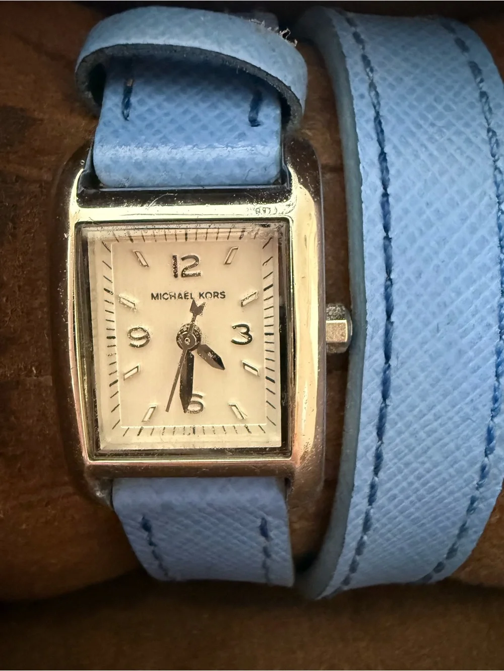 Michael Kors Light Blue Double-Wrap Leather Strap Watch